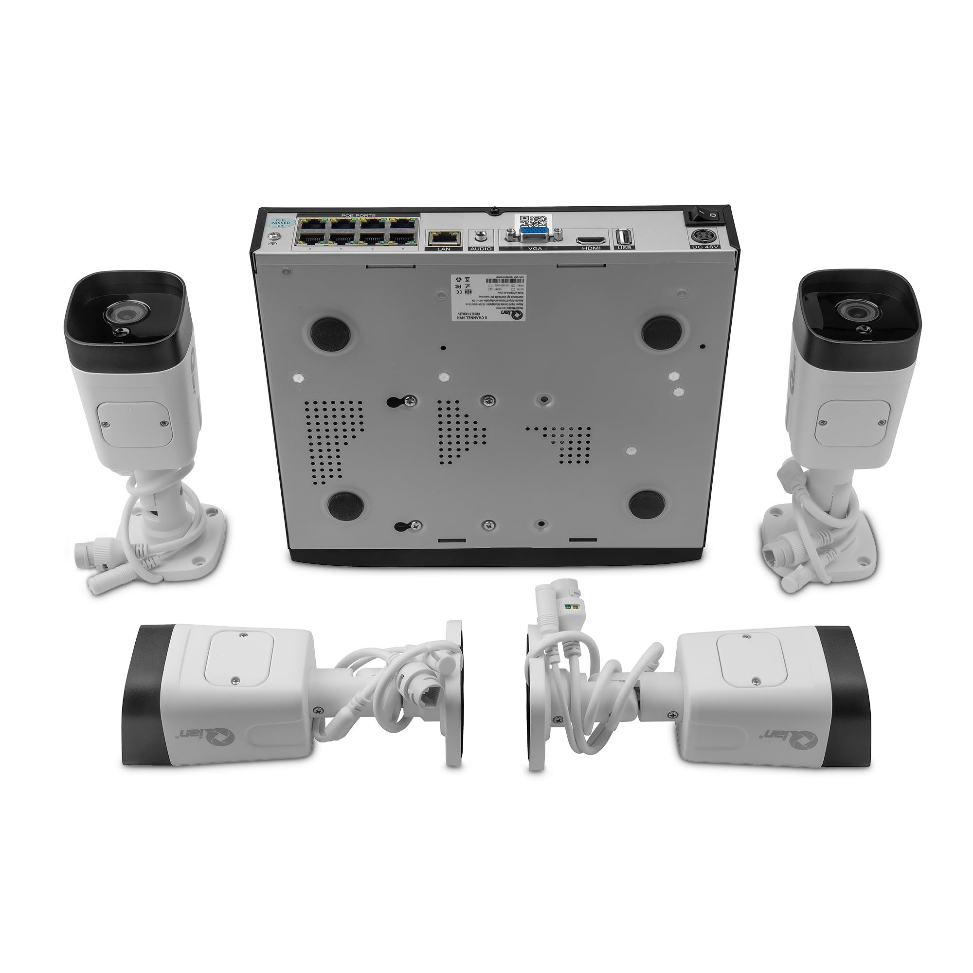 Qian Kit 4 Cámaras de Vigilancia IP + NVR 8 puertos PoE con 1TB HDD | Detección Movimiento, Intrusos, Visión Nocturna | HDMI 3840 × 2160, VGA 1920 × 1080 | 1 canal 8MP, 4 canales 1080P | Ethernet, USB