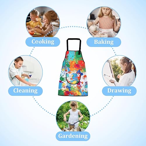 Miniatura 7 de Delantales para niños con fundas extraíbles, impermeable con bolsillos para niños, cocina, pintura, hornear, manualidades, arte, jardinería,