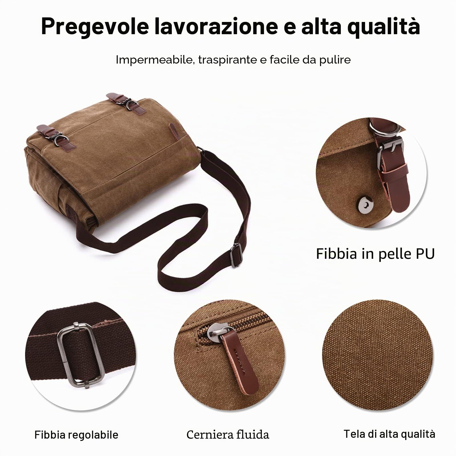 FANDARE Retrò Borse Tracolla Tela Borse a spalla Uomo Borsello Borsa a Tracolla adatto per laptop da 12,9 pollici per scuola Università Business Viaggio Lavoro Borsa a Spalla Borse e Messenger Grigio