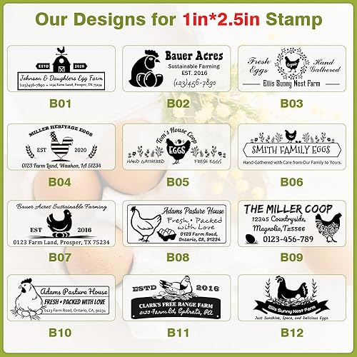 Miniatura 8 de Sellos personalizados de cartón de huevos  Sellos personalizados de goma de madera de huevos frescos de granja  para embalaje y etiquetado de huevos