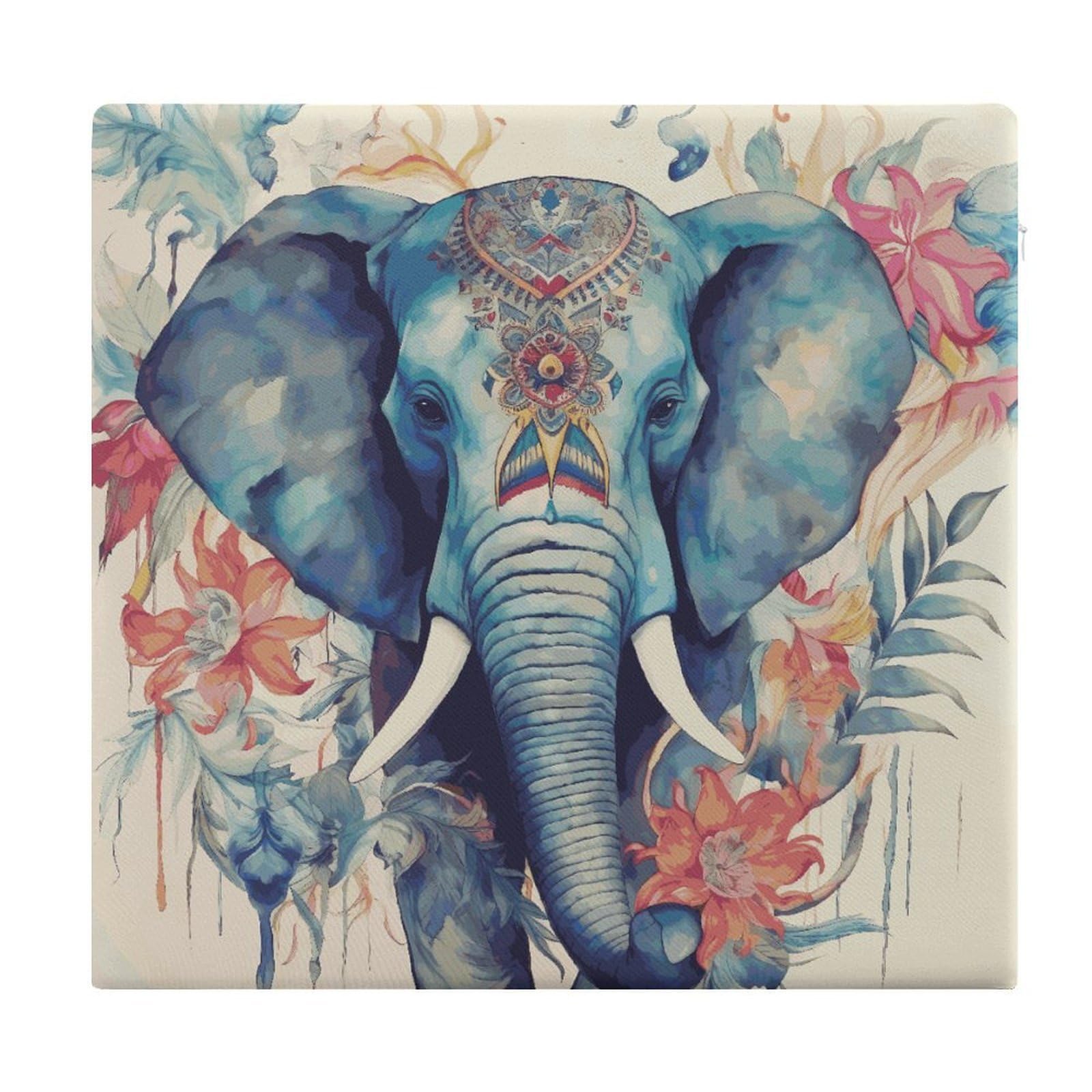 JTREHY Peacock Feathers Elephant Chair Cushions Non-Slip Bar Stool Cushions Ultra Soft Warm Memory Foam Meditation Cushion Removable Large Square Seat Cushions for Dining Chair 15x14In