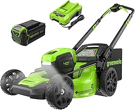 Greenworks 40V 21" Brushless Cordless (Self-Propelled) Lawn Mower (LED Headlight + Aluminum Handles), 5.0Ah Battery and Ch...