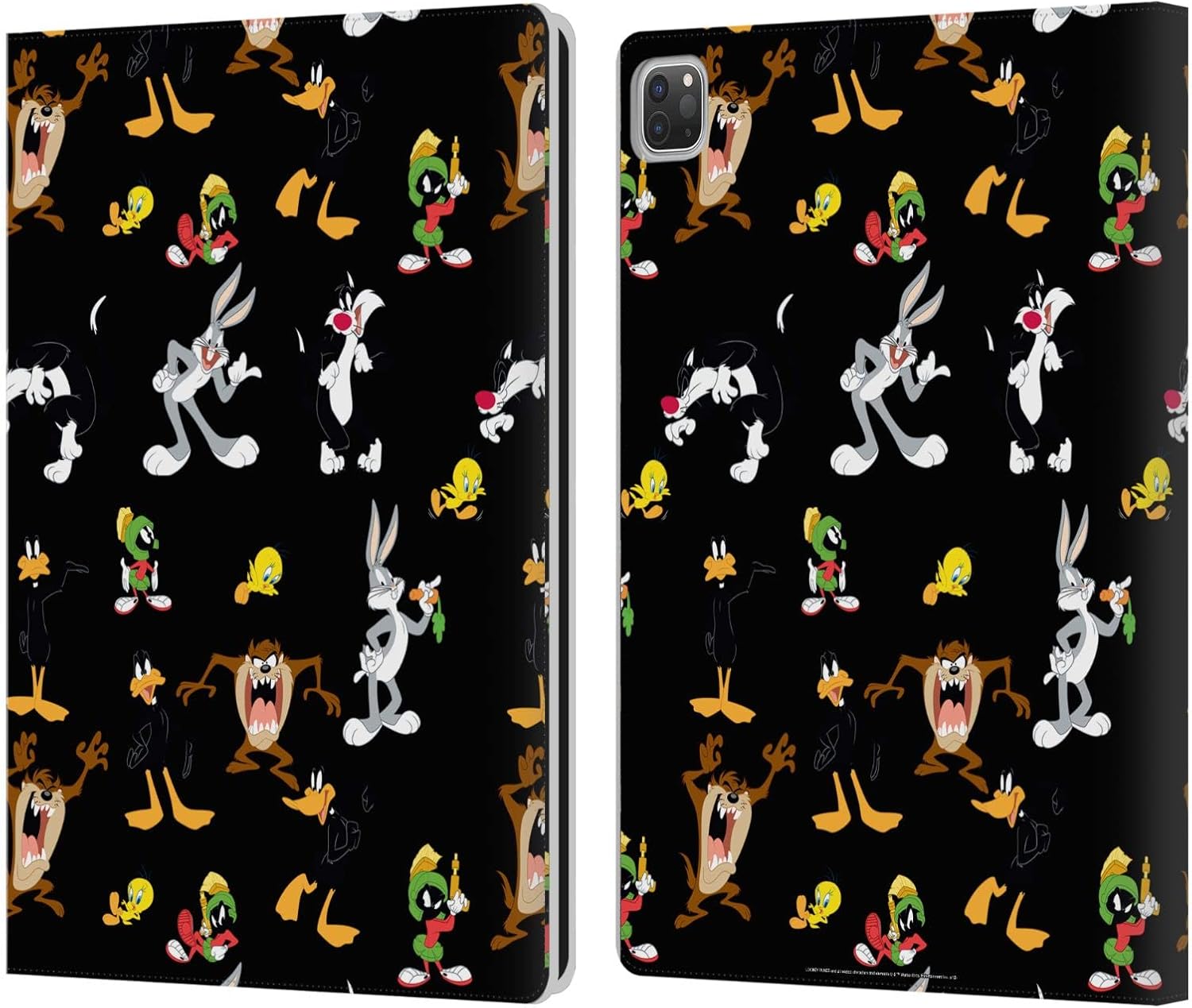 Head Case Designs Officially Licensed Looney Tunes Black Patterns Leather Wallet Case Compatible with Apple iPad Pro 12.9 2020/2021/2022