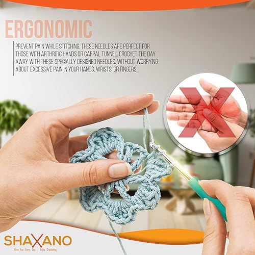 Miniatura 5 de SHAXANO Juego de ganchos de ganchillo para principiantes, juego de ganchillo de 95 piezas, 9 tamaños con agarre ergonómico suave, 5 tamaños de