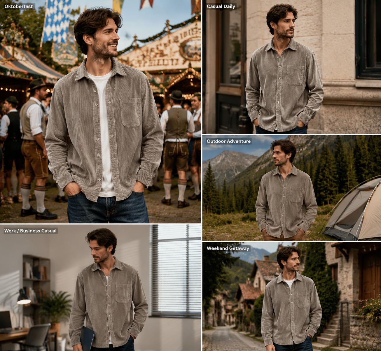 Camicia Da Uomo In Velluto A Coste, Stile Vintage Casual, Ideale Per L'Oktoberfest, Con Tasche, Vestibilità Regolare, Maniche Lunghe, Chiusura Con Bottoni, Stile Western, Perfetta Per L'Autunno E L