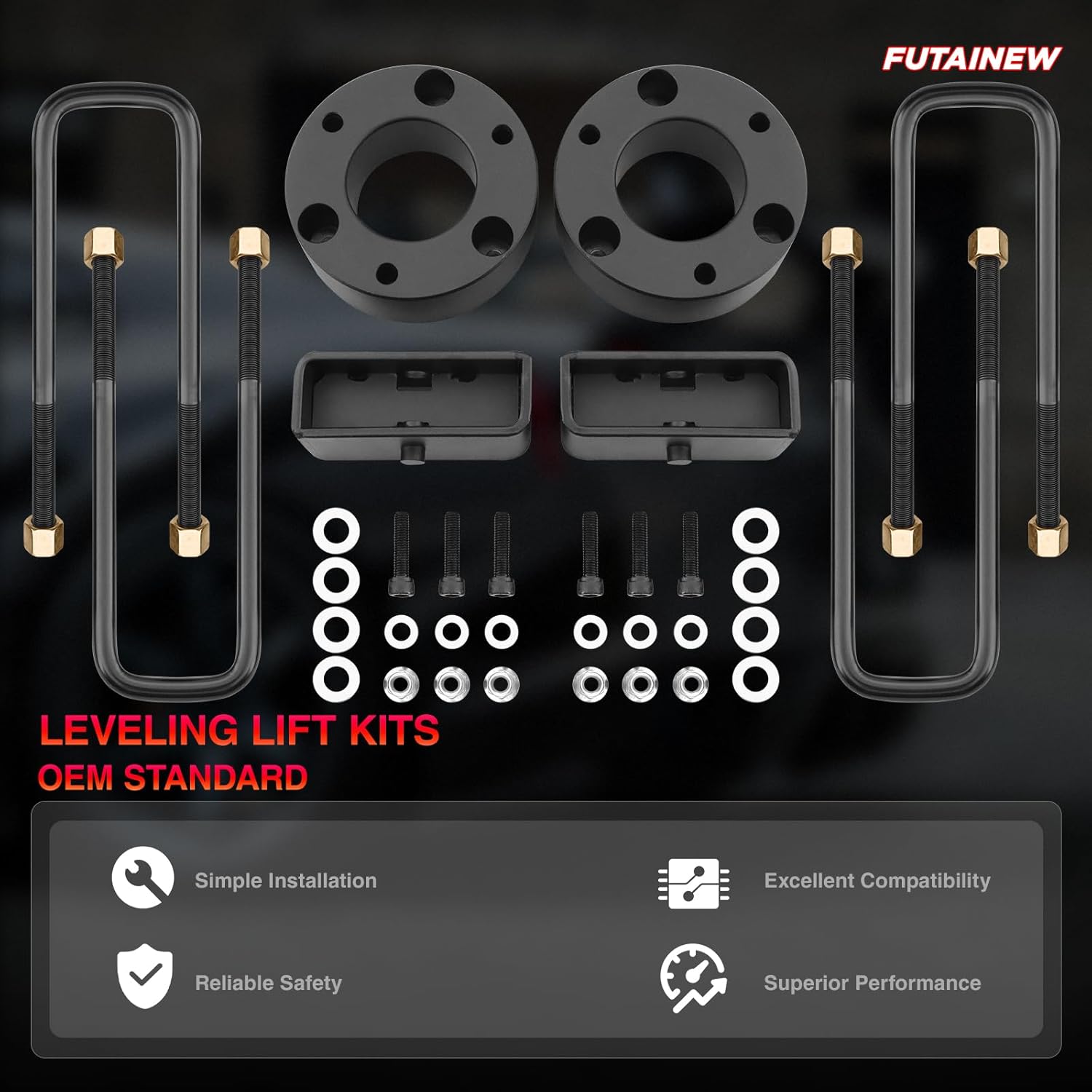 3" Front and 2" Rear Leveling Lift Kits for Chevy Silverado 1500 2007-2024 | GMC Sierra 1500 2007-2024, Black Suspension Lift Kits