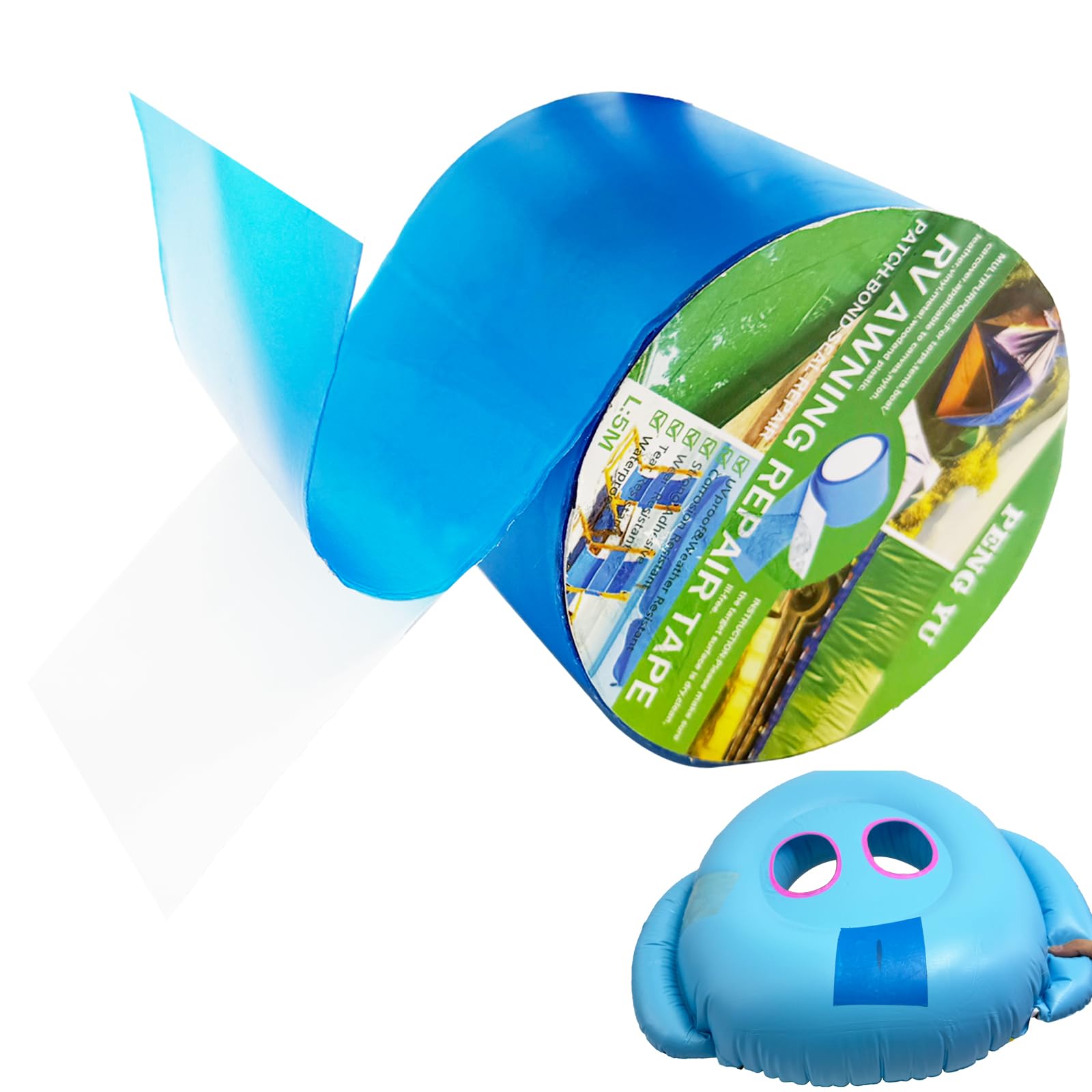Lianshi 3.15IN x 16FT Waterproof TPU Repair Tape, Inflatable Patch Repair Kit, Strong Adhesive Sealing Repair Tape for Air Mattress, Bounce Houses, Inflatable Toys, Swimming Rings, Blue