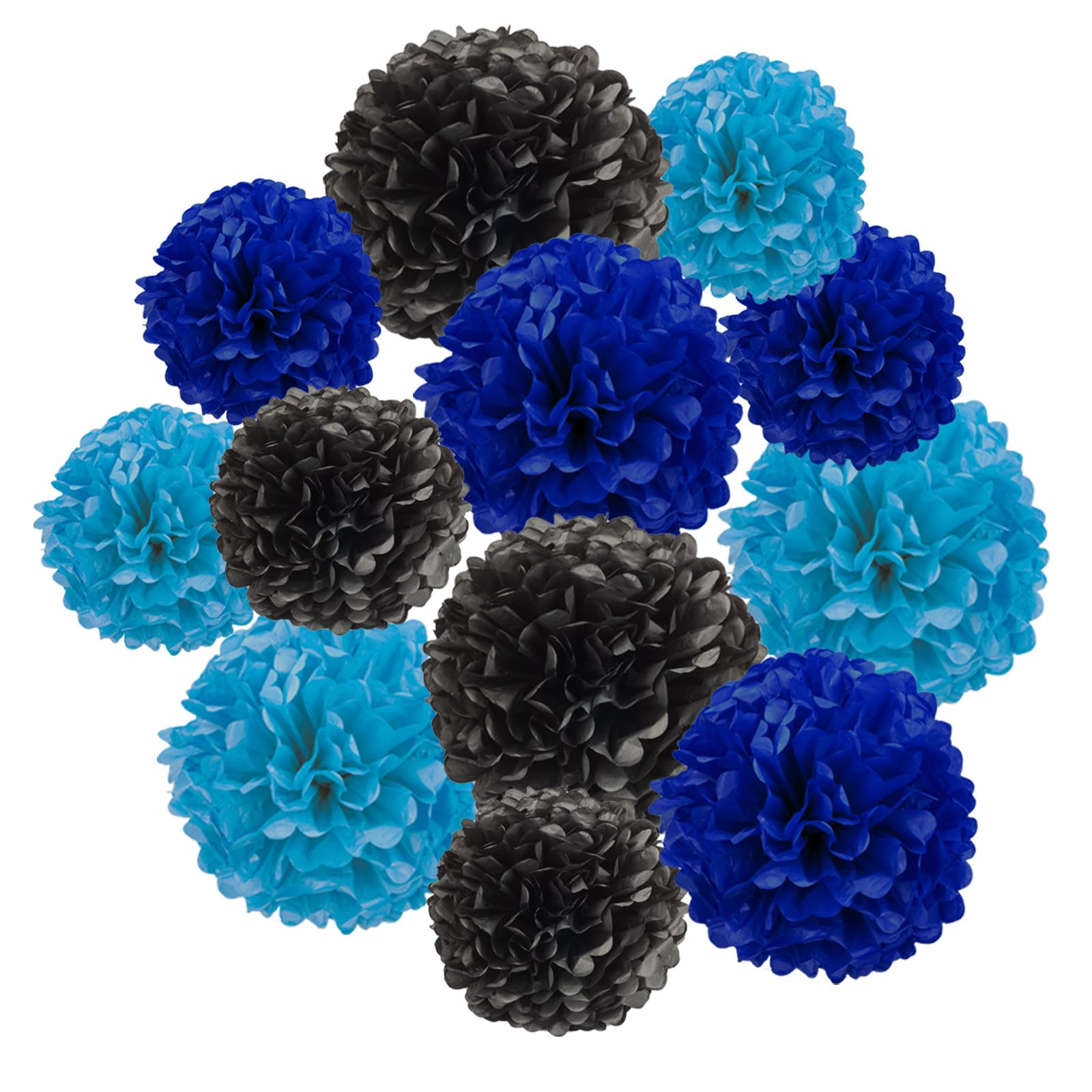 Ainmto 12pcs Dark Blue,Light Blue and Black Paper Pom Poms Decorations for Party Ceiling Wall Hanging Tissue Flowers Decorations