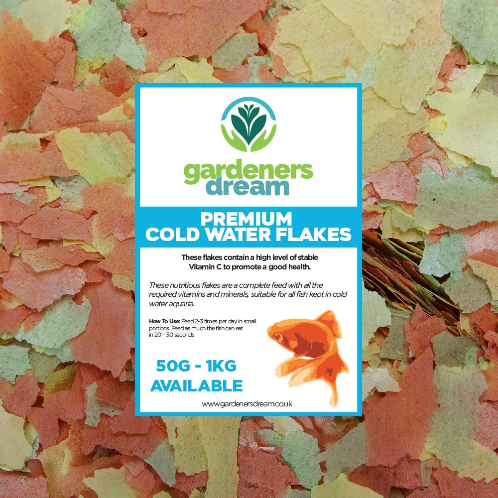 GardenersDream Cold Water Flakes | Premium Grade Nutritious Fish Food Mix | Healthy and Natural Daily Feed for Aquarium Animals | High In Protein, Great Source of Vitamins & Easily Digestible (250g)