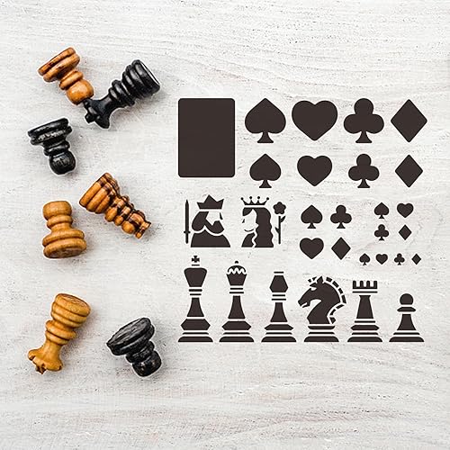 Miniatura 6 de MAYJOYDIY Plantillas de ajedrez de 11.8 x 11.8 pulgadas, corazones, clubes, diamantes, espadas, con pincel, piezas de ajedrez internacional, trajes