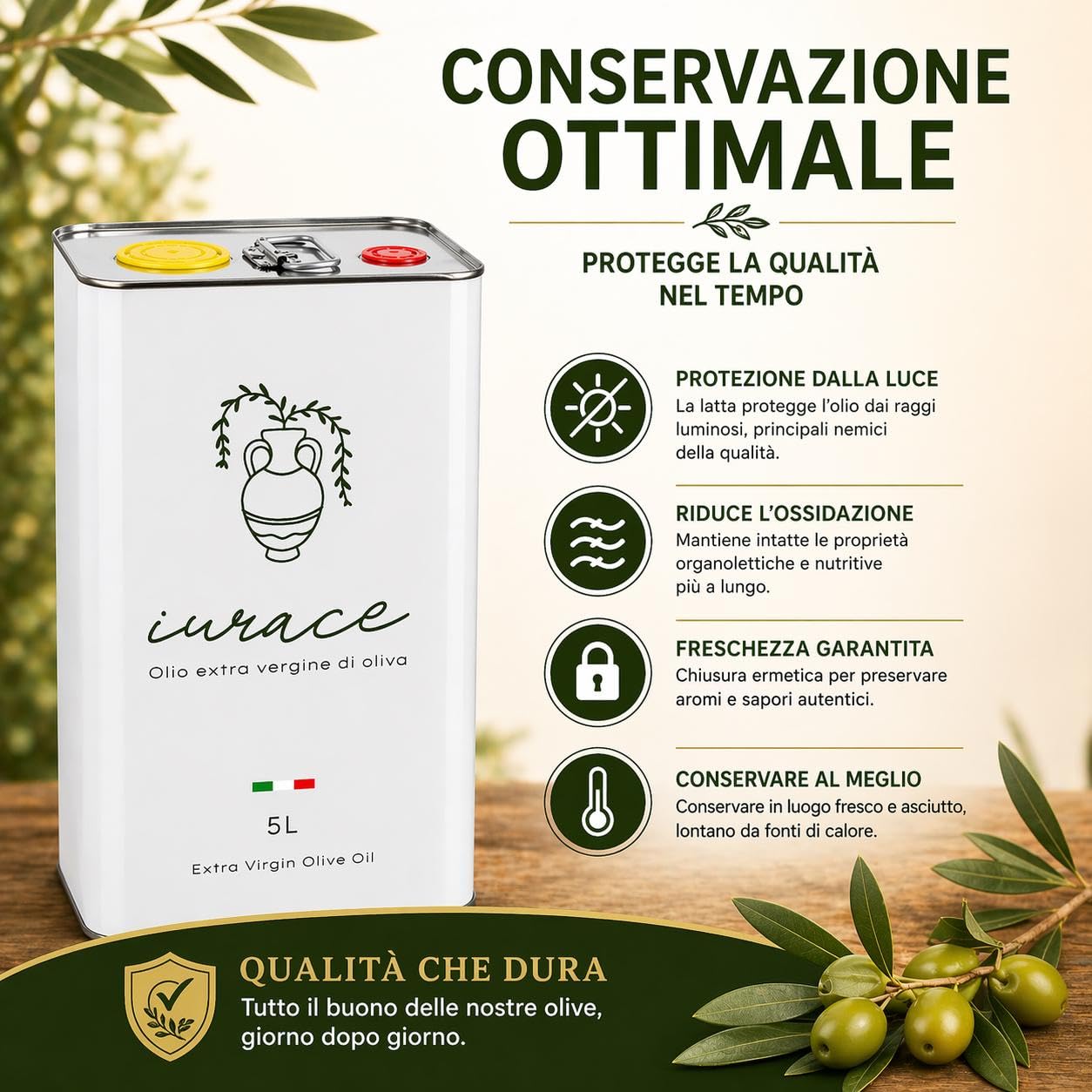 Olio Extravergine di Oliva 100% Italiano – Calabria Ionica – Blend Pregiato di Carolea, Pendolino e Cultivar Locali – Estratto a Freddo – IURACE