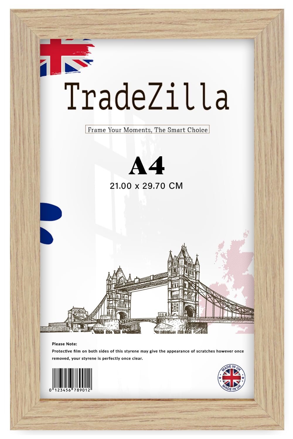 TradeZilla | MDF Picture Frame A4 (21.00 x 29.70 CM) Wall Décor & Room Interior Art Frame, Stylish MDF Wood Design with Hanging Hooks for Easy Wall Mounting [ Oak ]