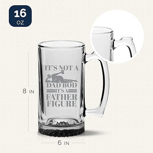 Vista 3 de Your Dream Party Shop Taza de vidrio de cerveza de 16 onzas con texto en inglés "It's Not a Dad Bod It's a Father Figure", regalos divertidos