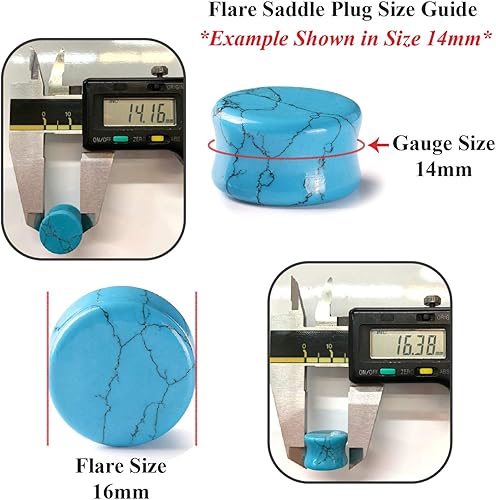 Miniatura 3 de BodyJ4You 18PC Body Piercing Stone Plugs - Ear Stretching Kit - Beginners 8G-00G, Big Gauges 11mm-24mm (1 Inch) - Saddle Double Flared Tunnels