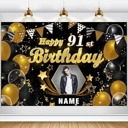 Vista 35 de Cartel personalizado de decoración de cumpleaños 91 con temática de castillo y princesa, pancarta de tela personalizada para suministros de fiesta