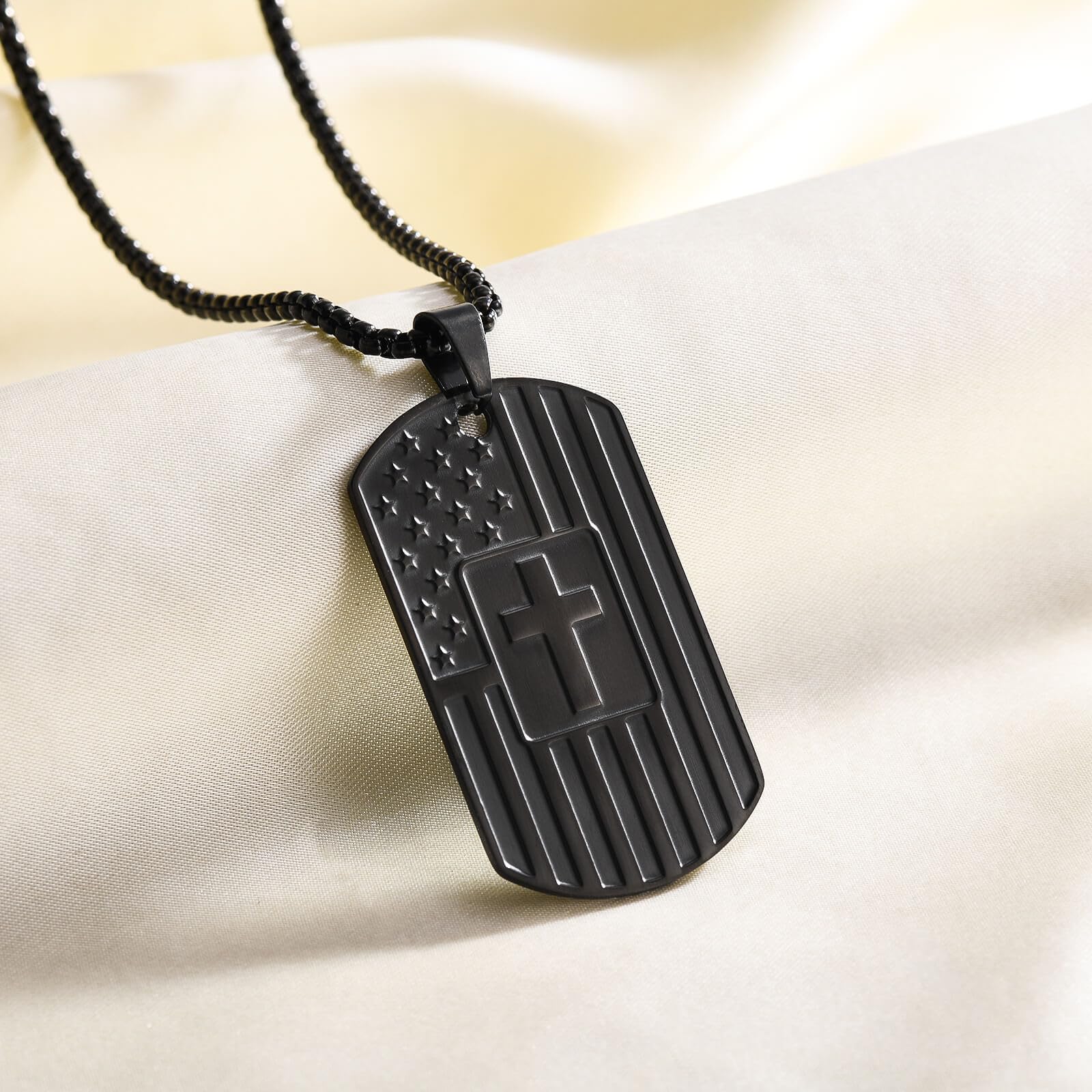 Coolvy To My Son Necklace from Mom Dad, Dog Tag Cross Necklace for Men, American Flag Birthday Christmas Gifts for Son in Law Grandson Daughter Granddaughter Family Jewelry