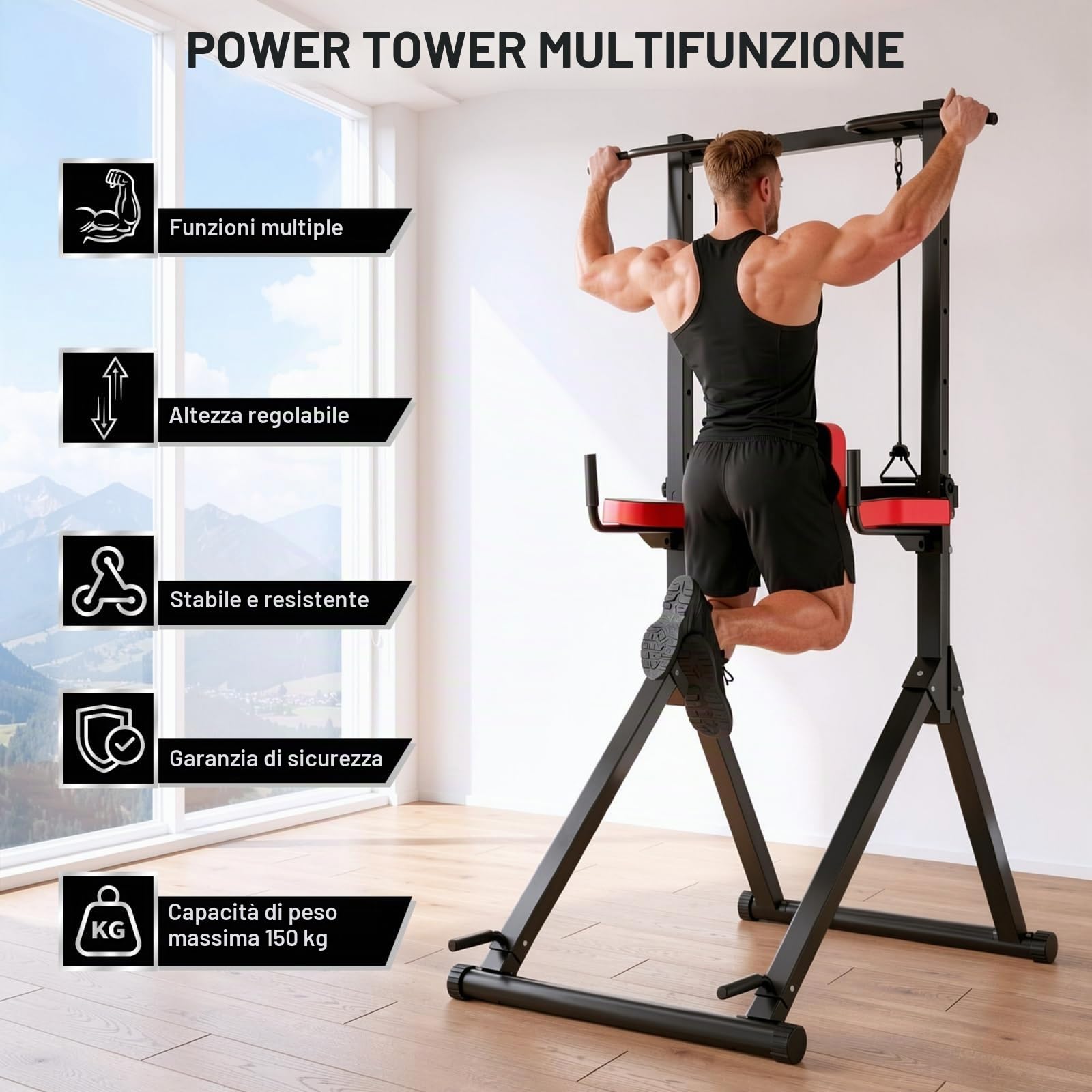 All-in-One Power Tower Dip Station Pull Up Bar Freestanding Multi Function Power Station Home Strength Training Tool Height Adjustable Full Body