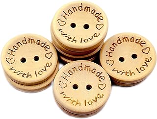 50Pcs Buttons Round 2 Holes Handmade with Love Letter Wooden Button DIY Sewing Decor - 25mm Supplies