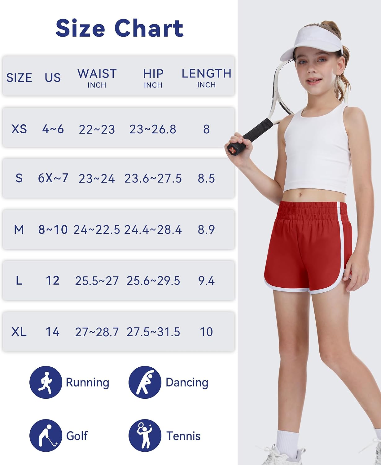 DOCUMO Girls Athletic Shorts High Waist Soccer Shorts for Kids Quick Dry Workout Dolphin Active Sports Shorts for Girls Teen