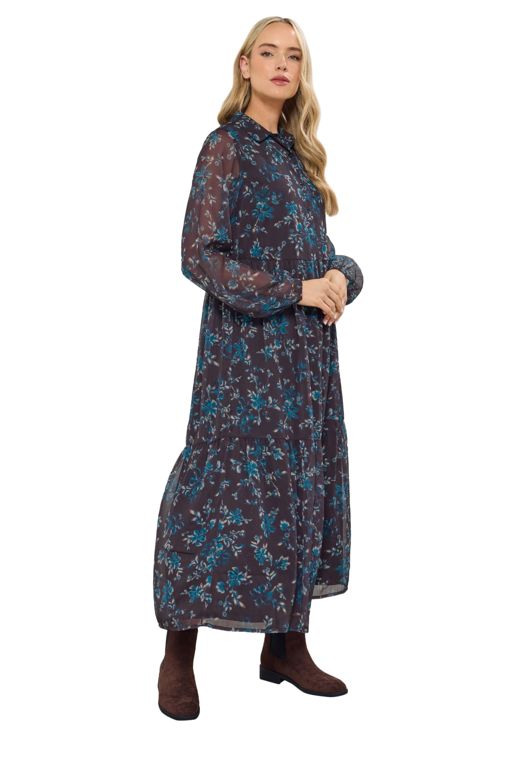 Lts Women's Purple Tall Floral Tiered Maxi Dress Size 16