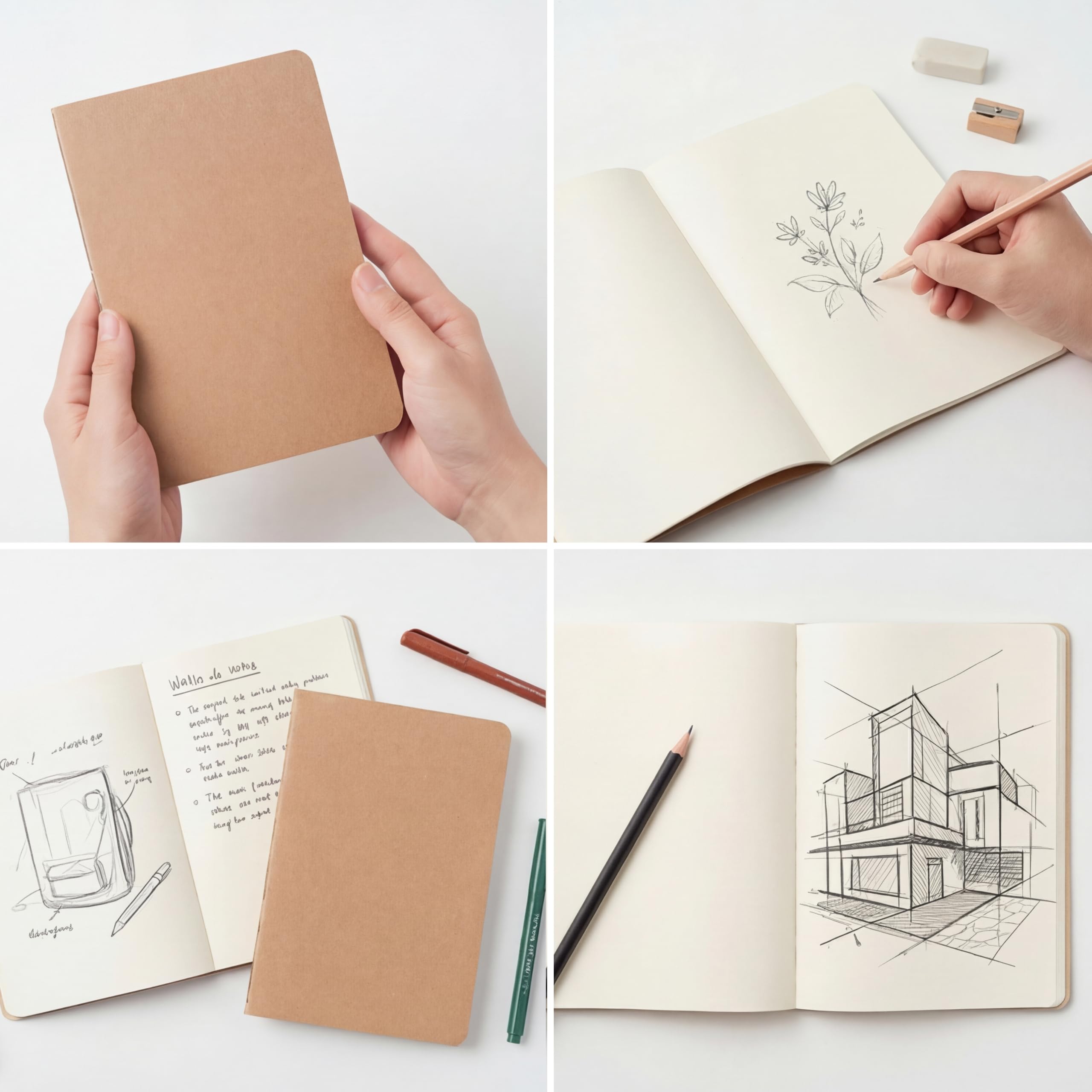 Paquete de 24 cuadernos en blanco, diarios A5 para dibujar, dibujar y escribir, 36 hojas de 72 páginas cada una, papel kraft de cubierta suave