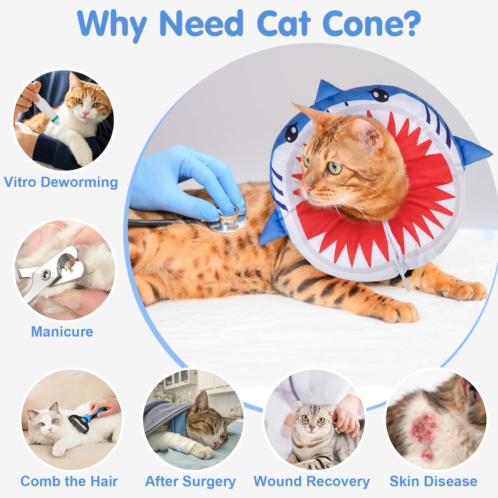 BEAUTYZOO Katzenhalsband, weich, für Katzen und kleine Hunde, niedlicher Hai