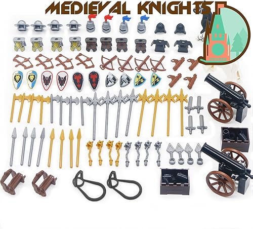Miniatura 2 de Knights People - Bloque de construcción medieval para armas, espadas, casco, caballo, escudo de caballero, lanza, ladrillos MOC, piezas de juguetes