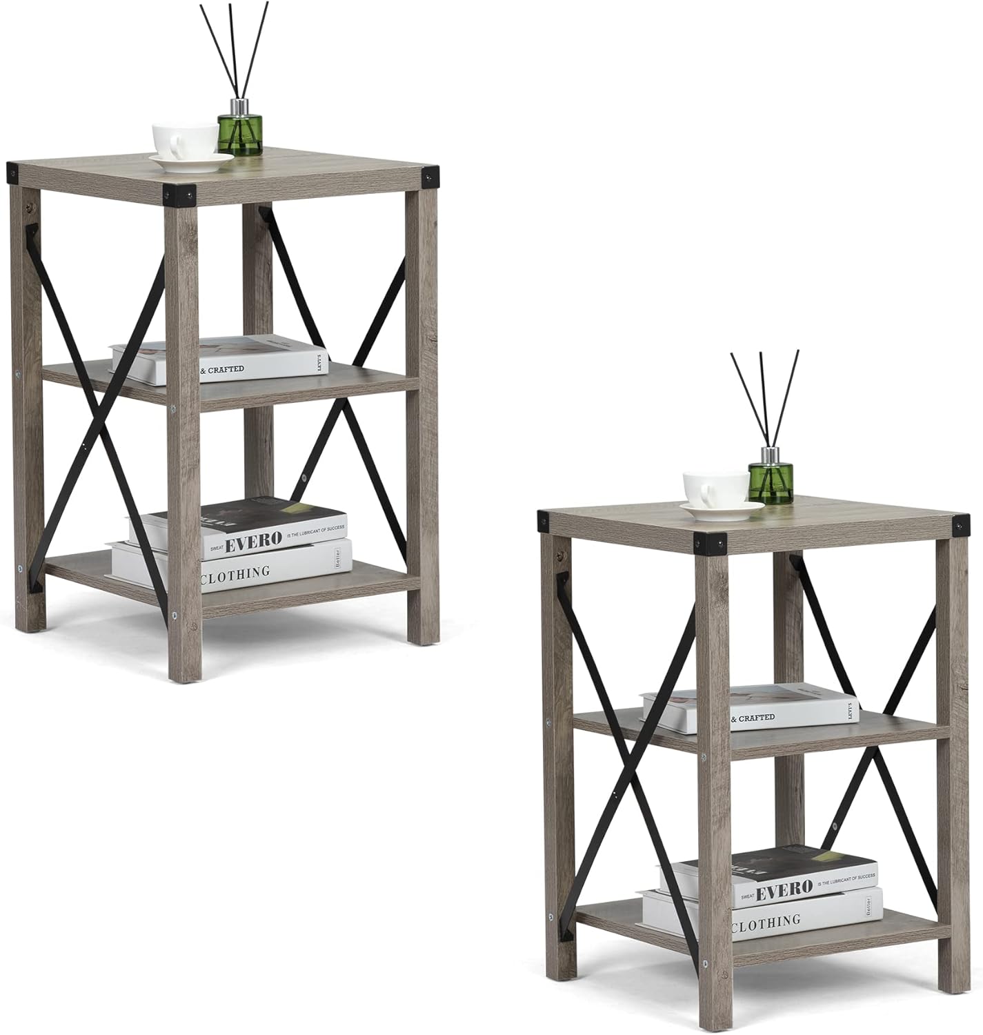POULEII Coffee Table Set,3 Piece Farmhouse Coffee Table and End Tables Set for Living Room,Living Room Table Set with X-Shaped Metal Support for Living Room, Home Office : Home & Kitchen
