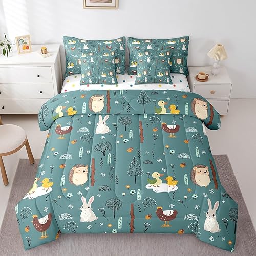 Erosebridal Twin Comforter Set 7 Pieces,Farm Animal Reversible Bed in a Bag Twin