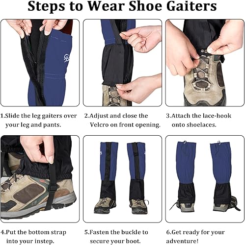 Miniatura 6 de Polainas impermeables para botas de nieve para raquetas de nieve, senderismo, caza, correr, motocicleta, tela Oxford antidesgarros, cinturón de