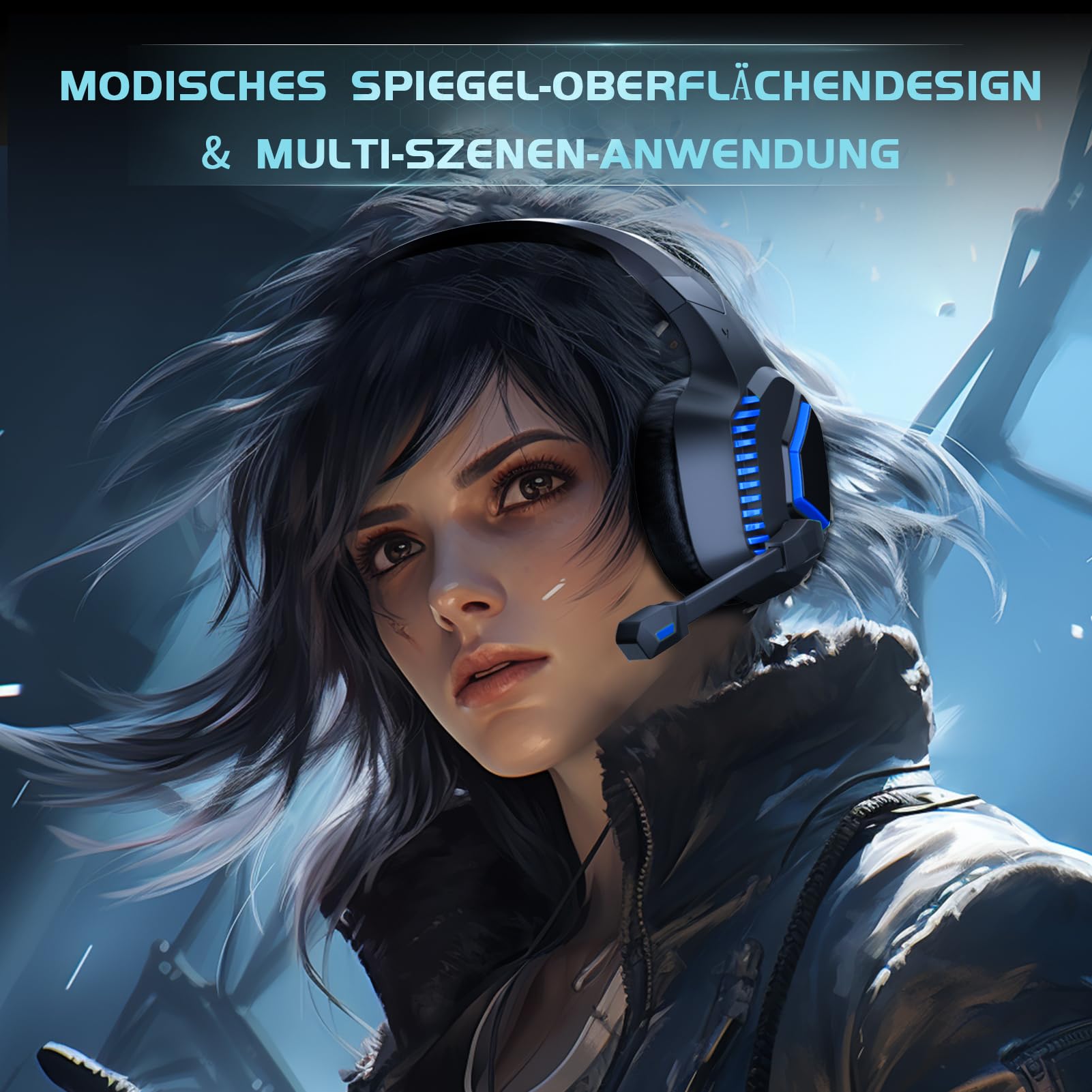 Wireless Gaming Headset, 2,4 GHz Gaming Kopfhörer Kabellos für PS5, PC, Switch, Mac, Noise Cancelling Headset mit Mikrofon, Bluetooth Headset mit Kabel 3.5mm für Xbox Series X