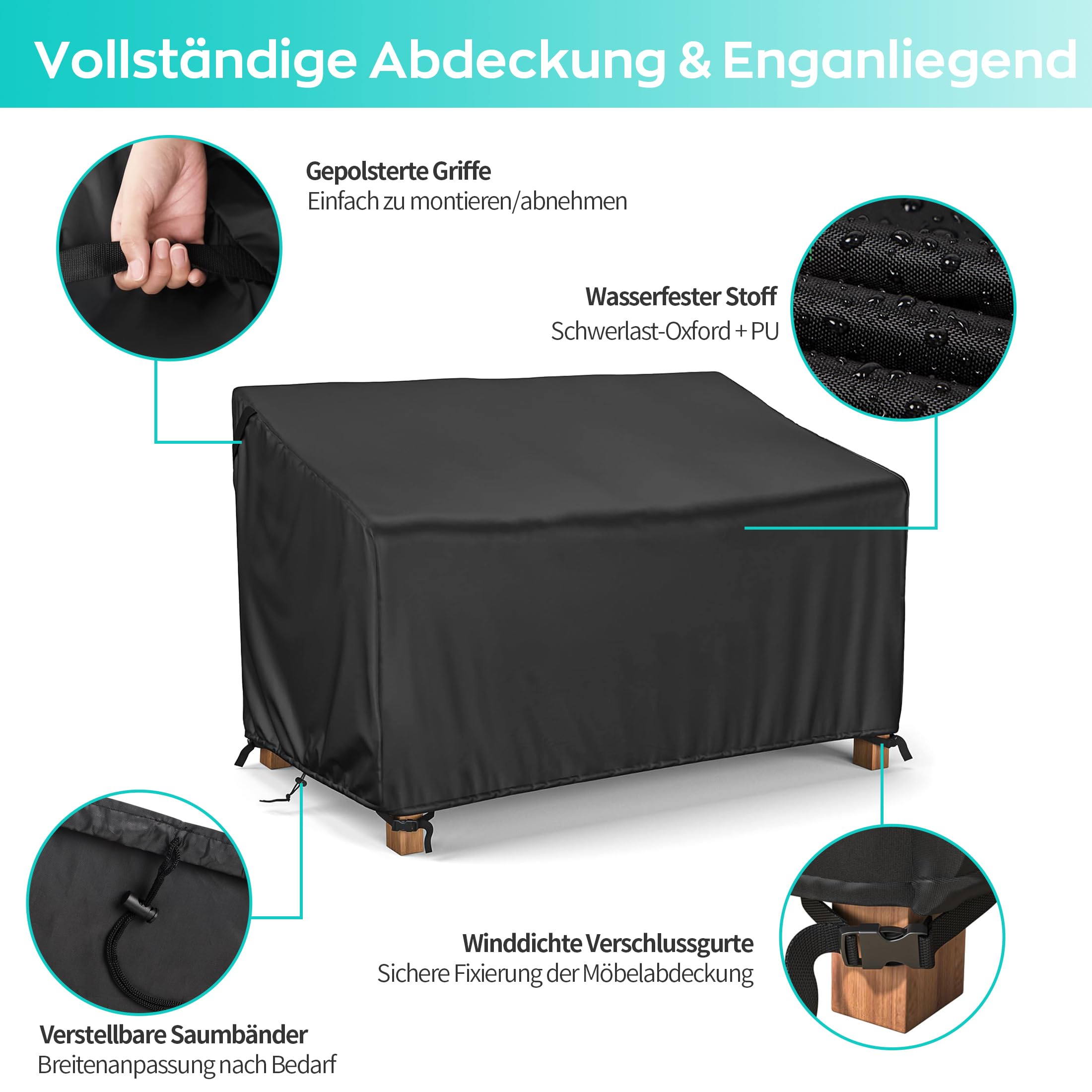 Copertura per Panca da Giardino 2 Posti Impermeabile Tessuto Oxford 600D Antivento Anti UV e Resistente agli Strappi Protezione Pioggia Sole 134 x 66 x 63/89 cm