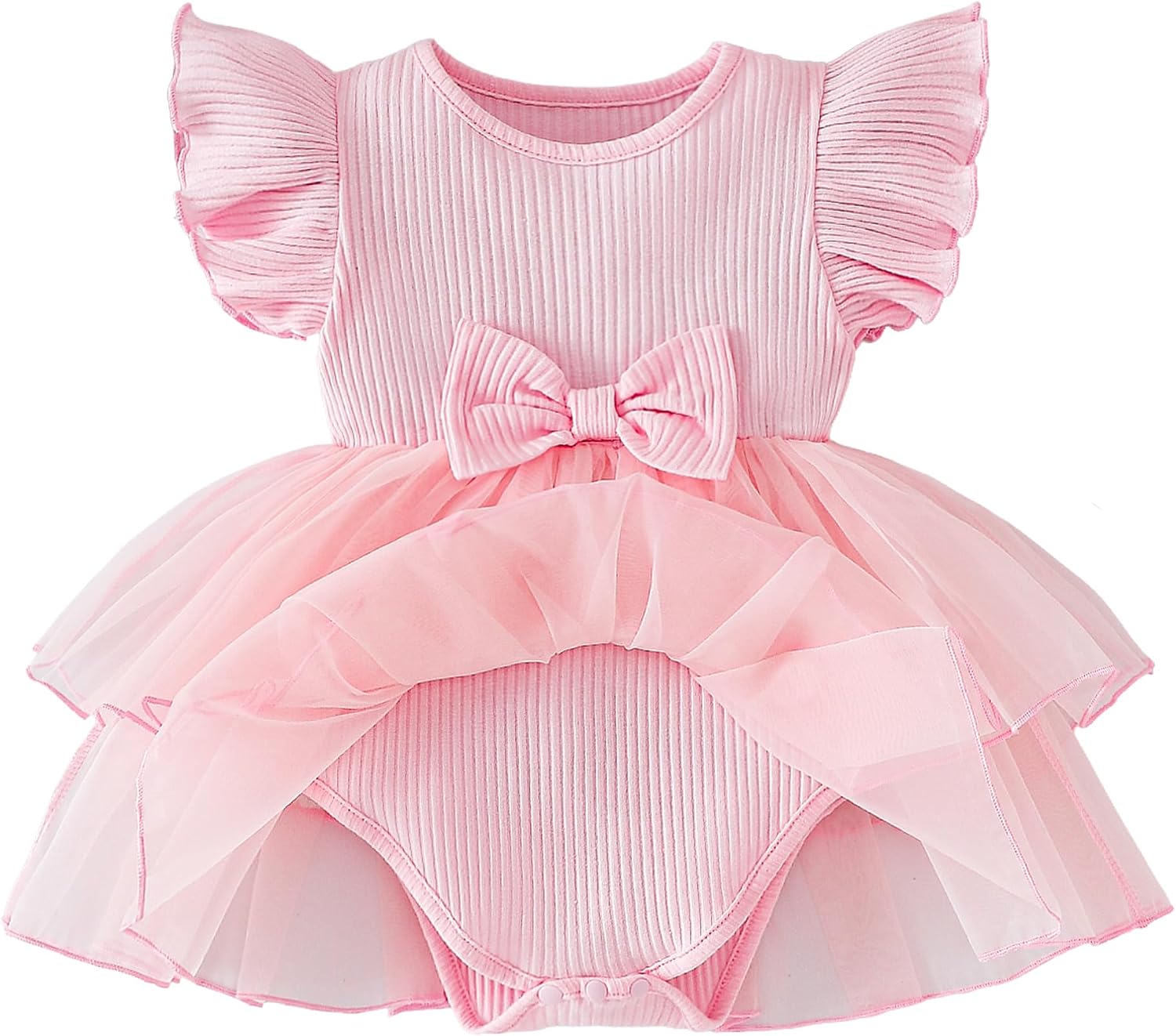 Baby Girls Tutu Dress Romper with Bow Ribbed Cotton Bodice Infant Party Outfit 0-24M