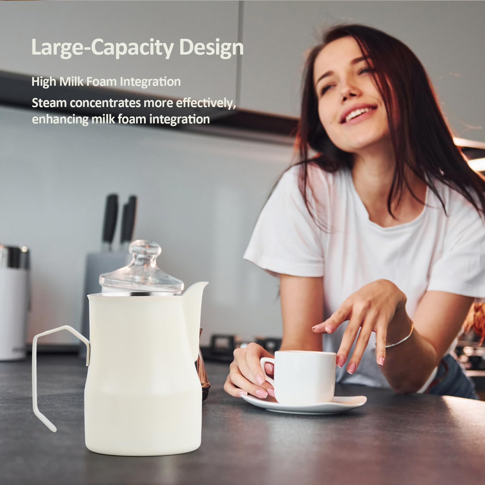 Bricco Latte 350 ml/12 oz, Bollilatte Acciaio Inox, Lattiera Latte Art, Brocca Latte Schiuma Professionale per Cappuccino, Espresso, Gli Amanti del Caffè (Nero)