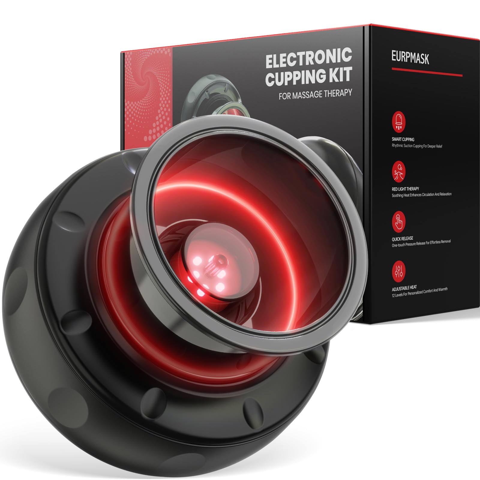 EURPMASK Choose the color of europe 5-in-1 Electric Cupping Kit with Red Light - 24 Levels Adjustable Suction & Heat, One-Touch Control, Portable Muscle Relaxation Tool (Single)