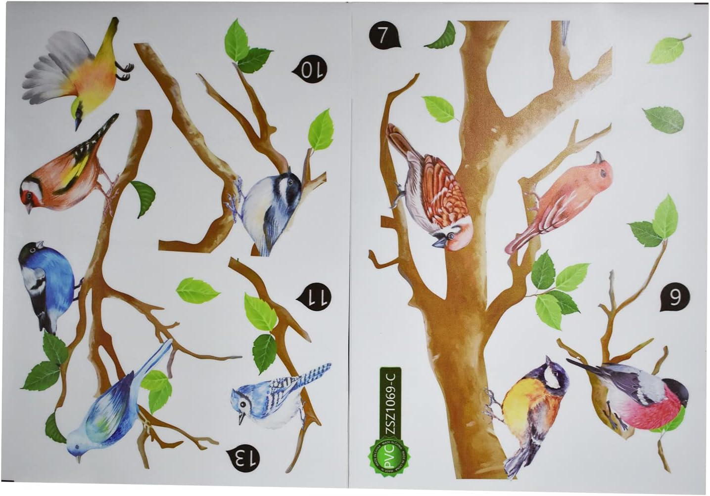 Maydahui Little Birds on Tree Branches Wall Decal Vinyl Wall Sticker (34 x 34 Inch) Removable Peel and Stick Art Murals Decor for Bedroom Offices Classroom Living Room Background