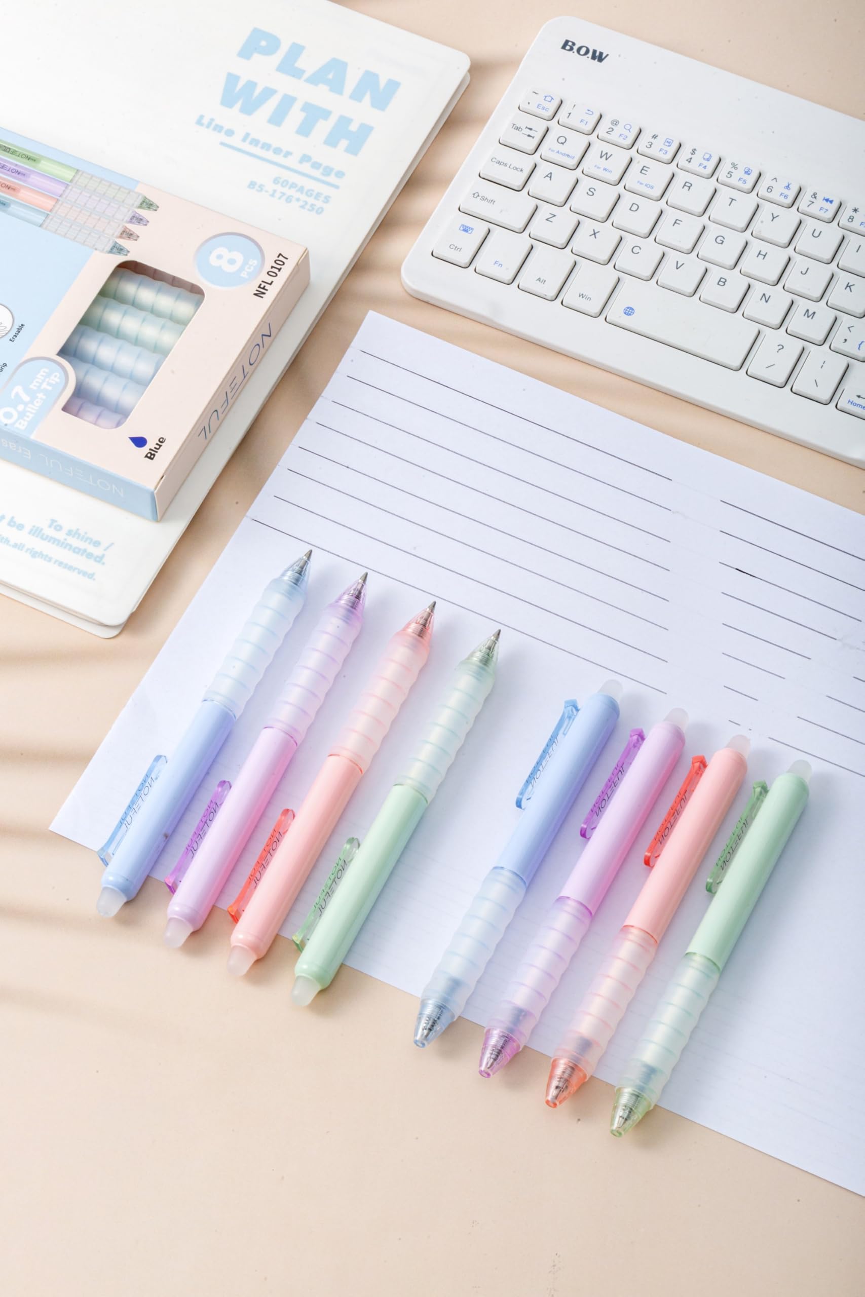 8 Pack Retractable Erasable Gel Pens Clicker Fine Point 0.7