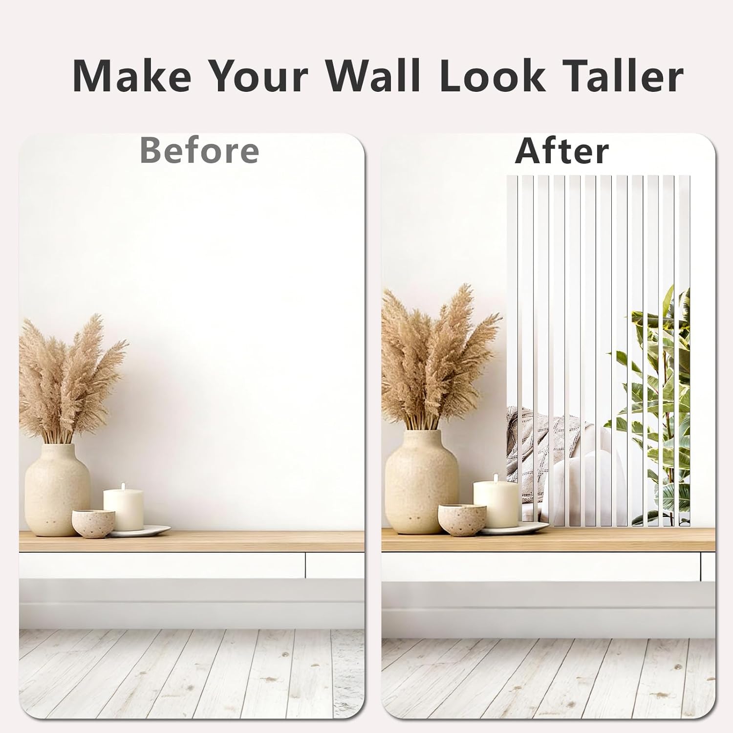 Acrylic Mirror Wall Decor, Peel and Stick Mirror Strips, Vertical Mirror Tiles for Entryway, Bedroom & Bathroom, Shatterproof Wall Decor for Small Spaces, Gold Silver Black (40, Silver)