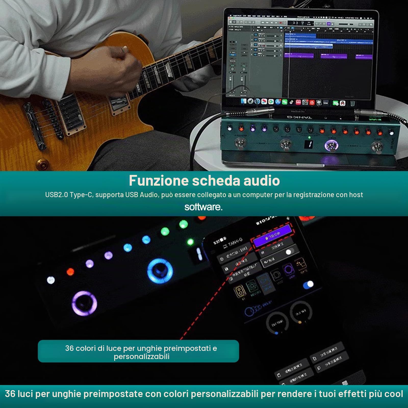 Nikou M-VAVE - Effettore digitale per chitarra elettrica, multi-effetto, con 36 preset modificabili, unità di effetto a singolo blocco integrato portatile per esterni (batteria integrata da 3000 mAh)