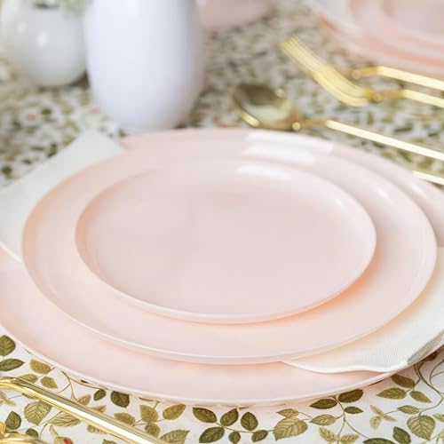 Miniatura 2 de Blue Sky Edge Collection - Platos de plástico rosa de 10.6 pulgadas, 10 unidades, vajilla desechable elegante y resistente para fiestas, eventos y