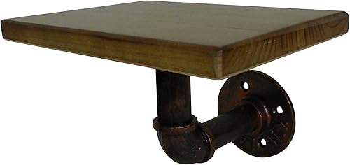 Miniatura 5 de CVHOMEDECO. Tubo de agua rústico de hierro vintage con estante de almacenamiento de tablero de madera, estante de exhibición montado en la pared,