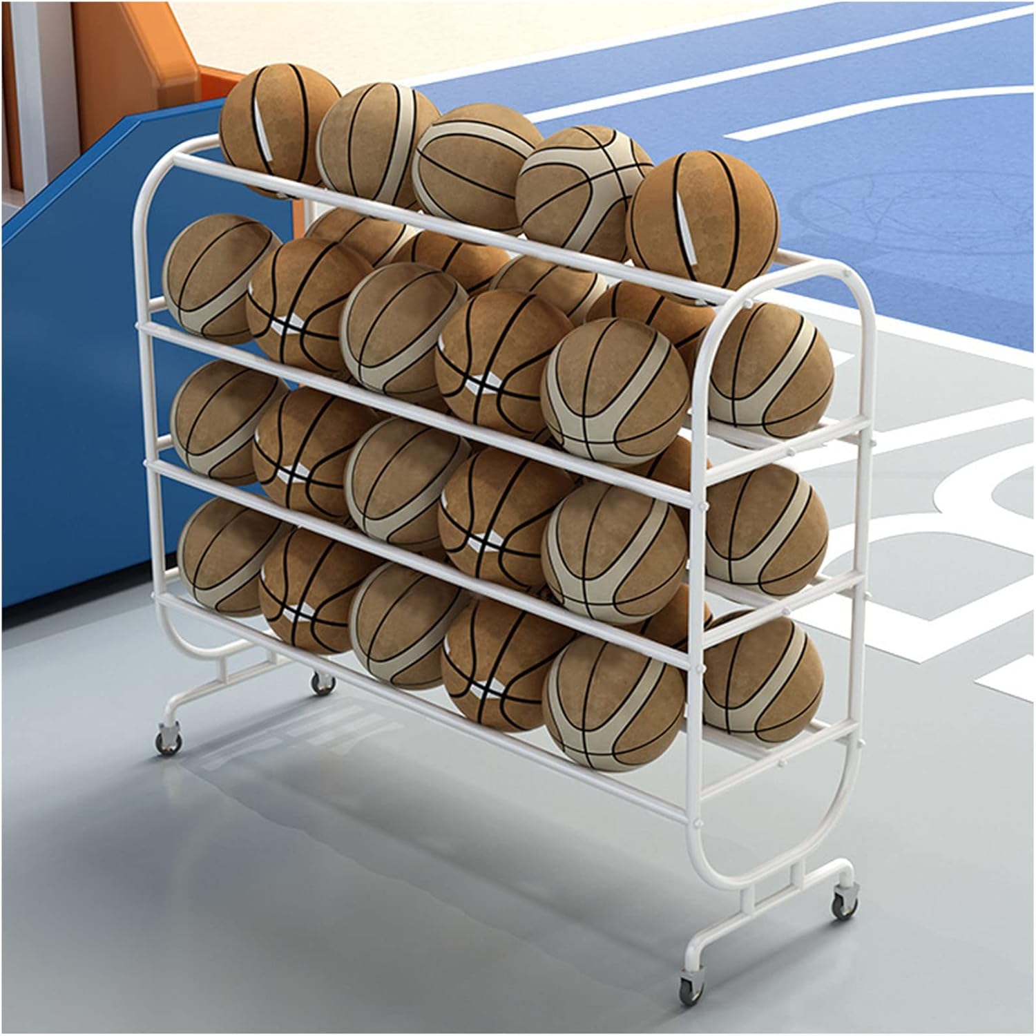 Amazon.co.jp RAMBAX ボールスタンドホイール付き より安定して耐久性 バスケットボールラック ステンレス製 多層設計