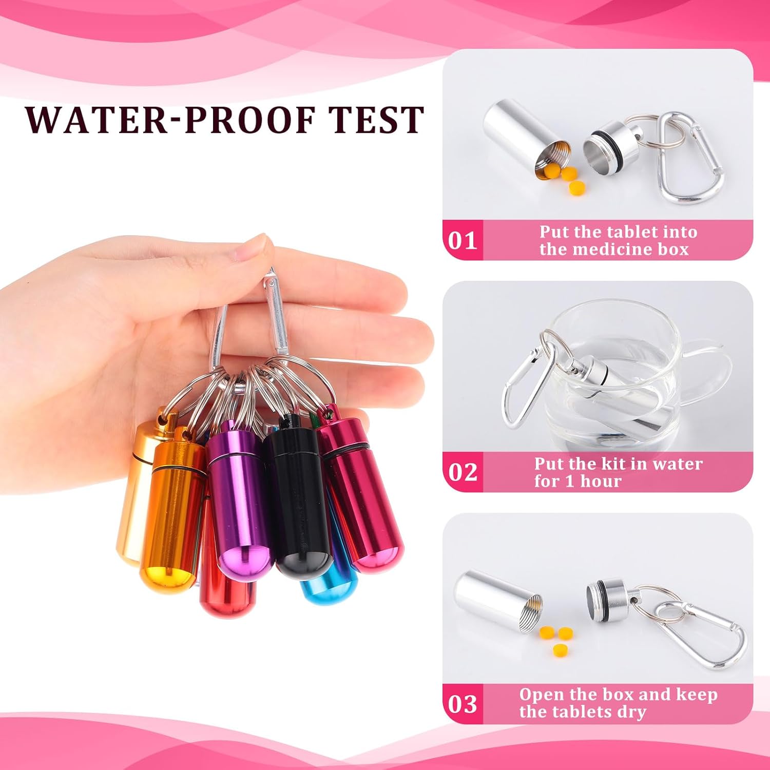 Jinei 40 Pcs Aluminum Metal Pill Box Case Organizer Waterproof Mini Storage Container Portable Pill Case Keychain with Buckles for Daily Use Outdoor Camping Travel (Multicolor)