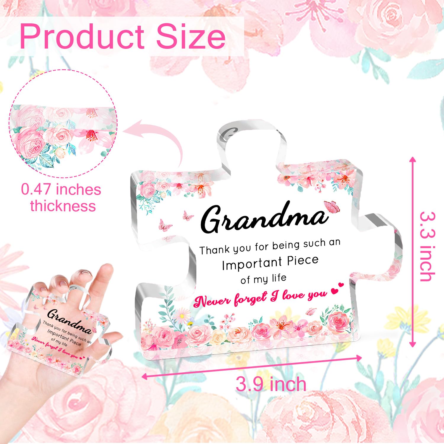 Birthday Gifts for Grandma, Grandma Gifts - Engraved Acrylic Puzzle Plaque, Valentines Christmas Mothers Day Present for Grandmother from Grandkids