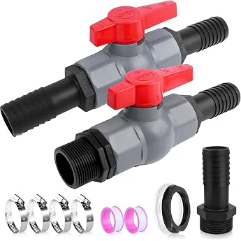 Nuyoah Ball Valve with Hose Connector Pool Ball Valve 1 1/4 Inch 32 mm PVC Water Butt Valves Set Pool Valve Ball Valve for Hoses Shut-off Valve Internal Thread Shut-off Valve