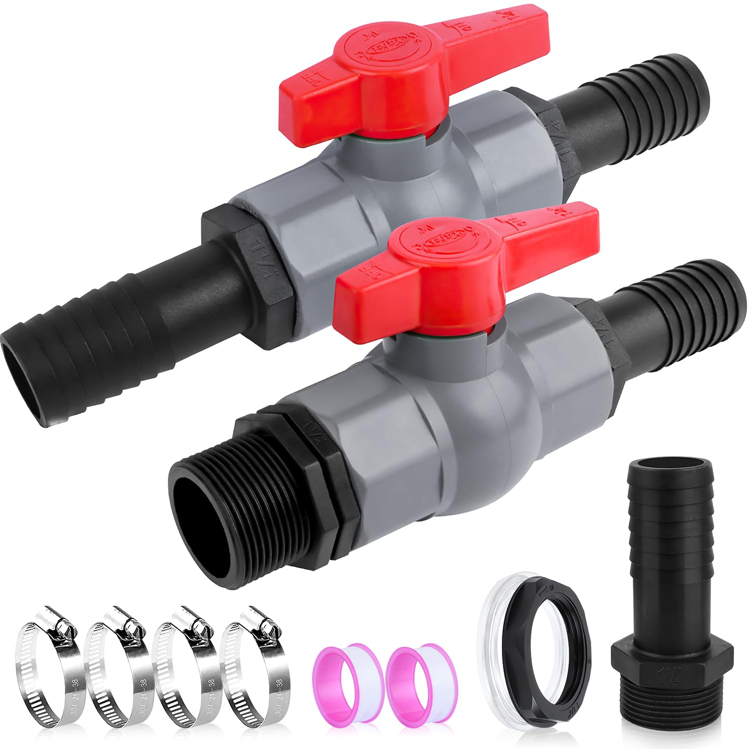 Nuyoah Zawór kulowy z łącznikiem węża do basenu Zawór kulowy 1 1/4 cala (32mm) PVC Zawory do beczek deszczowych Zestaw zaworów do basenu Zawór do węży Zawór odcinający Wewnętrzny gwint Zawór