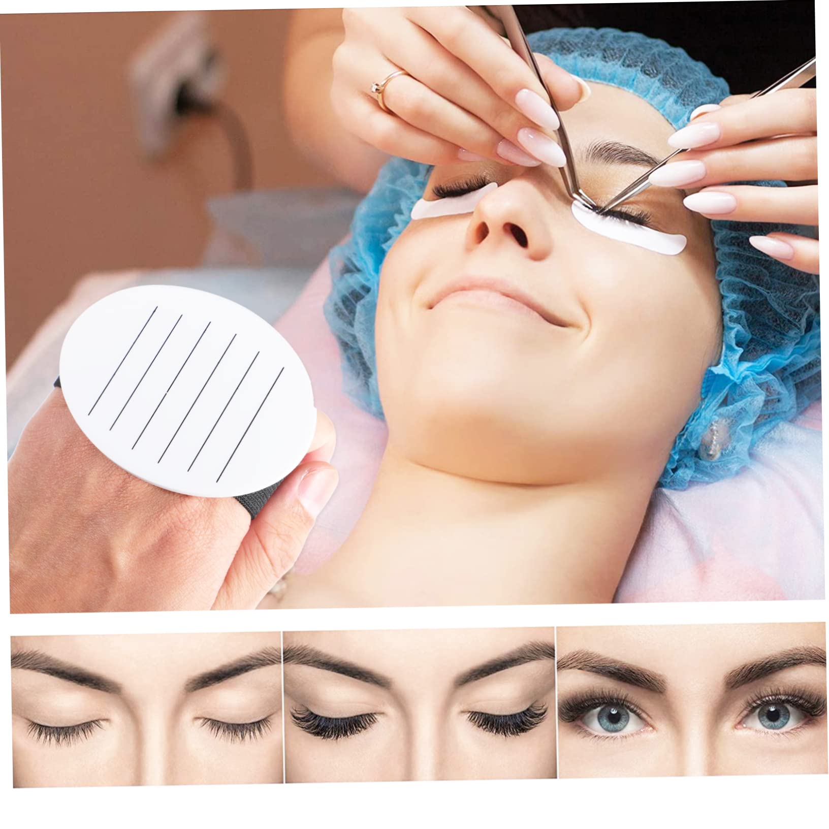FOMIYES Eyelash Extensions Eye Pads Lash Holder Plate White Makeup Lash Pallet with Comfortable Wrist Strap