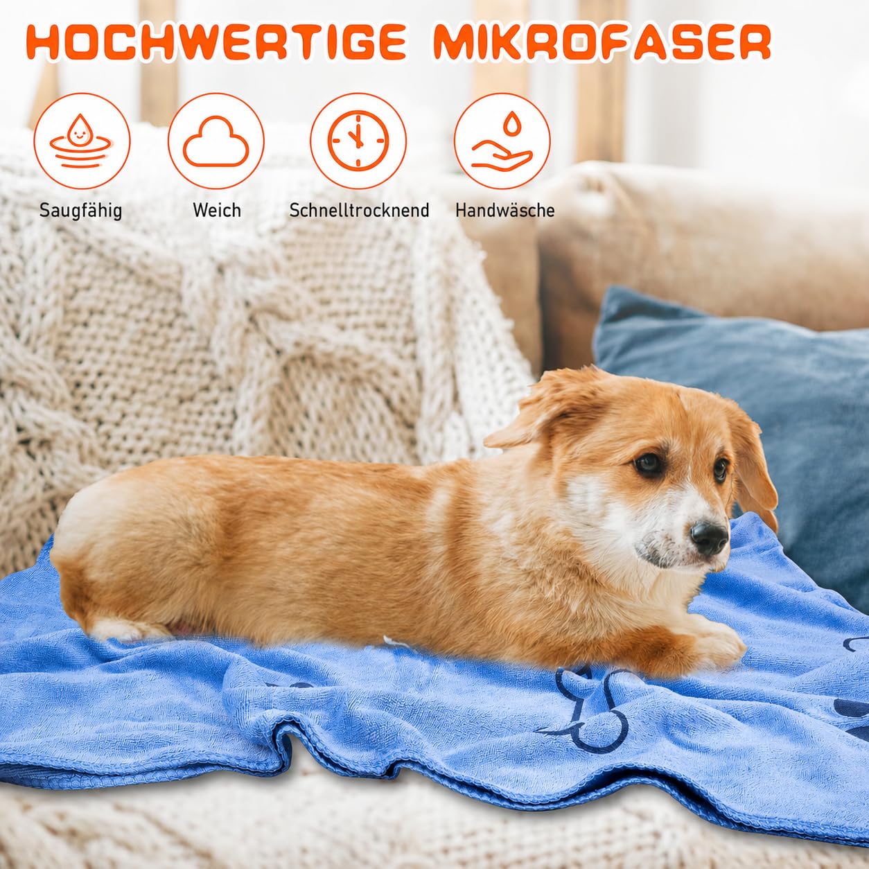 Hundehandtuch 8er Set, Mikrofaser-Handtücher 140 x 70 cm für Hunde & Katzen | Extra Saugstark & Weich, Schnelltrocknend, Ideal Nach Baden, Regen, Schwimmen, Auto, Reise & Pfotenreinigung