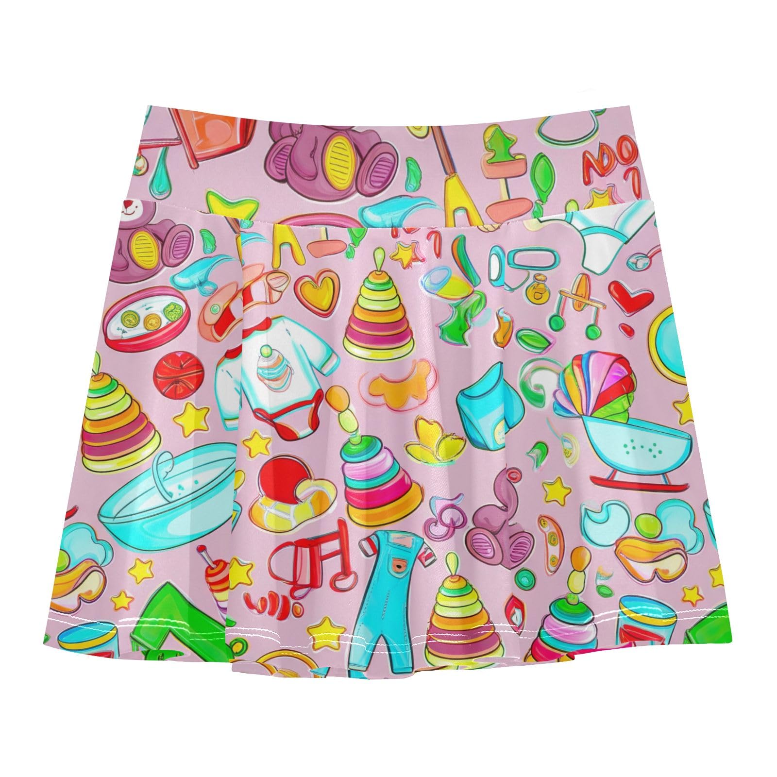 CHIFIGNO Girls Skort High Waisted Athletic Skirt with Shorts Pleated Tennis Workout Skorts Cute Cartoon Pink Size 7-8