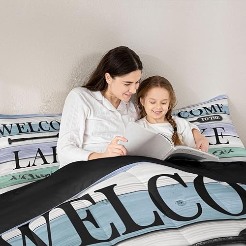 Miniatura 5 de Juego de ropa de cama King de Lake House, juego de edredón retro de madera para los amantes del lago, relleno de edredón rústico de granja antigua,